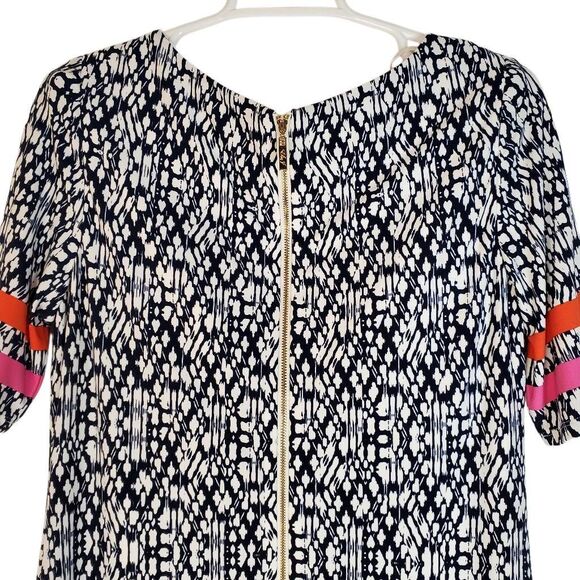 Eliza J Short Sleeve Abstract Navy and White Print Dress Color Block Pink Size 8 - Picture 5 of 14